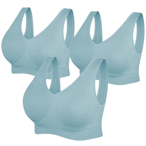 CSKJ Damen 3er Set Sport BH Einfarbig Ohne Bügel Bustier Klassische Bequem Stretch Bra Mittle Halt Gepolstert Wohlfühl-BH von CSKJ