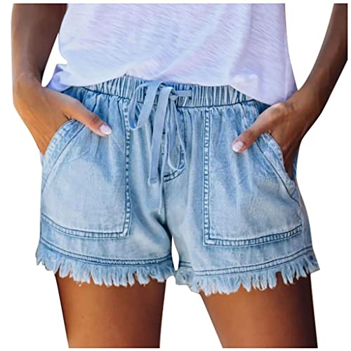 CSKJ Damen Baumwolle Leinen Shorts Gummiband Hotpants Sommer Weite Kurze Hosen - Shorts Damen Hoher Taille Stoffhose Sommer Leicht Lässige Sweathose Damen mit Kordelzug von CSKJ