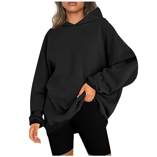 CSKJ Damen Bluse Elegant - Damen Oversized Hoodies Sweatshirts Langarm Einfarbig Pullover Winter Kapuzenjacke Hoodies Übergangsjacke Kapuzenpullover Outdoorjacke Plüschjacke, schwarz, M von CSKJ