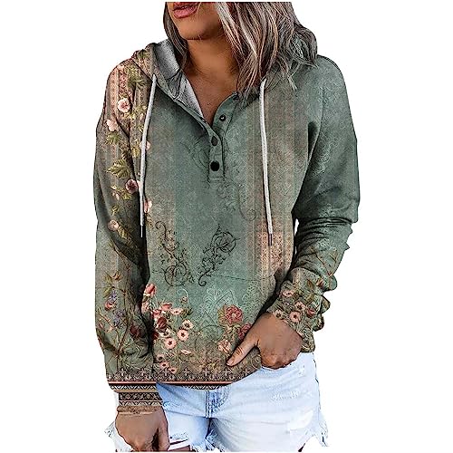 CSKJ Damen Parka - Damen Hoodie Pullover Kapuzen Sweatjacke Pullis Knopfleiste Sweatshirt Kordelzug Kapuzenpullover Herbst Winter Kapuzenjacke Hoodie Jacke Mantel, Grün, XL von CSKJ