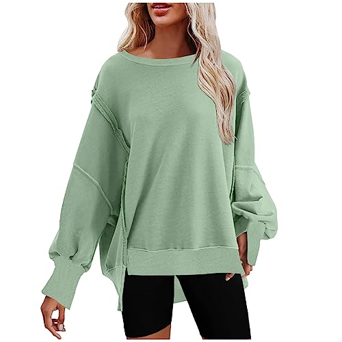 CSKJ Damen Pullover Elegant Damen Sweatshirt Langarmshirt Rundhals Tops Damen Teenager Mädchen Vintage Pullover Oberteile Top, Grün, XXL von CSKJ