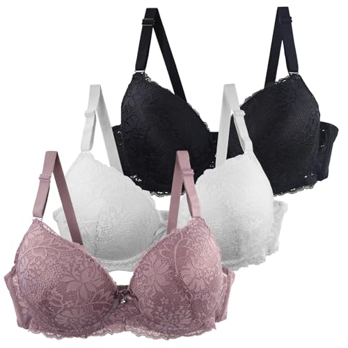 CSKJ Damen Push Up BH mit Blumen Spitze Schalen Bügel BH Gepolstert Elegant von CSKJ