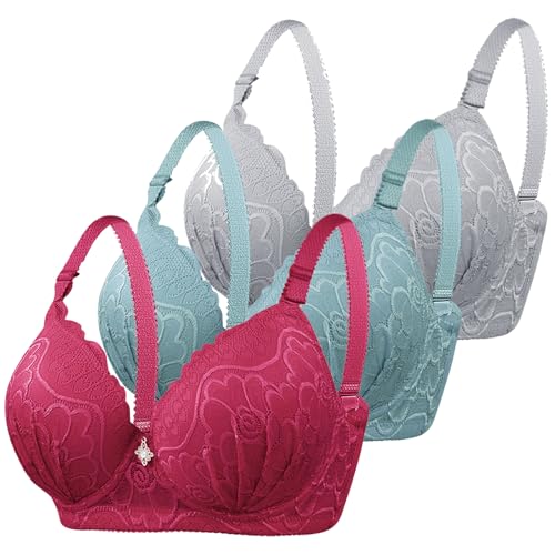 CSKJ Damen Push Up BH mit Blumen Spitze Schalen Bügel BH Gepolstert Elegant von CSKJ