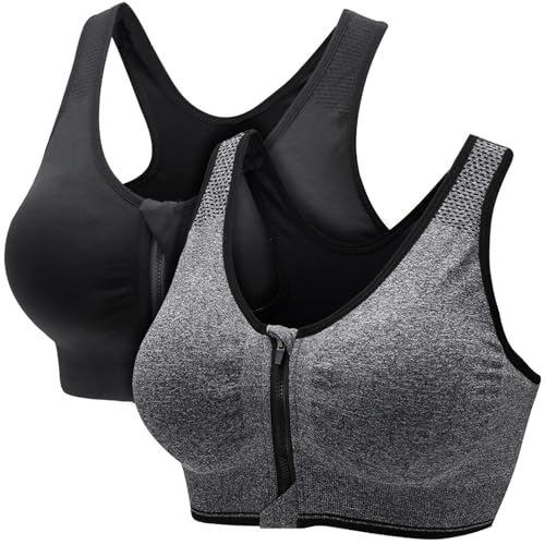 CSKJ Damen Sport BH Reißverschluss Vorne, Gepolstert Push Up BHS Starker Halt Sports Bra Top für Gym Fitness Yoga Running von CSKJ