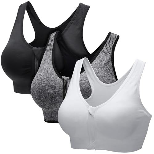 CSKJ Damen Sport BH Reißverschluss Vorne, Gepolstert Push Up BHS Starker Halt Sports Bra Top für Gym Fitness Yoga Running von CSKJ