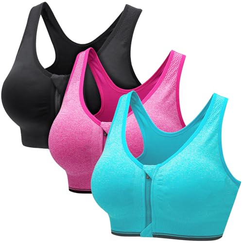 CSKJ Damen Sport BH Reißverschluss Vorne, Gepolstert Push Up BHS Starker Halt Sports Bra Top für Gym Fitness Yoga Running von CSKJ