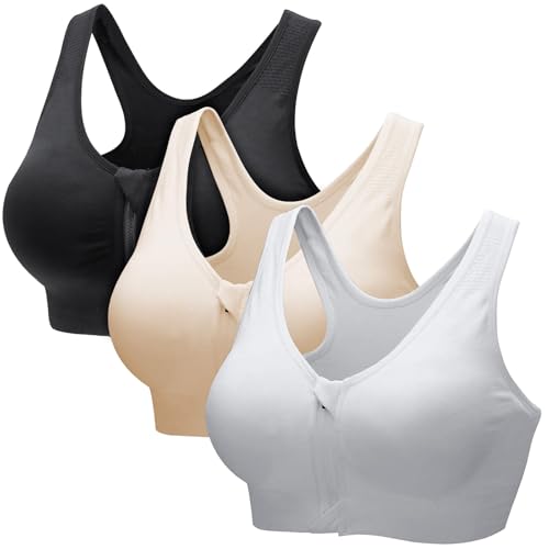 CSKJ Damen Sport BH Reißverschluss Vorne, Gepolstert Push Up BHS Starker Halt Sports Bra Top für Gym Fitness Yoga Running von CSKJ