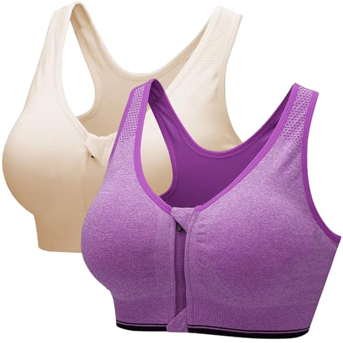 CSKJ Damen Sport BH Reißverschluss Vorne Push up BH Ohne Bügel BH Große Brüste Starker Halt Klassische BHS Set Gepolstert Unterwäsche Frauen Minimizer BH für Fitness Lauf Joggen Yoga Sports Bra von CSKJ