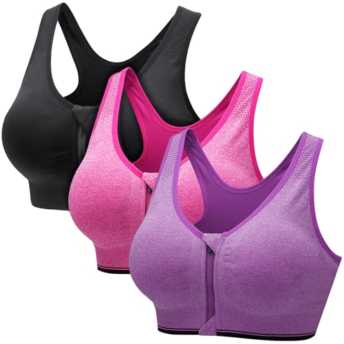 CSKJ Damen Sport BH Reißverschluss Vorne Push up BH Ohne Bügel BH Große Brüste Starker Halt Klassische BHS Set Gepolstert Unterwäsche Frauen Minimizer BH für Fitness Lauf Joggen Yoga Sports Bra von CSKJ