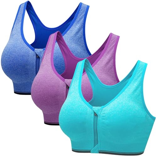 CSKJ Damen Sport BH Reißverschluss Vorne Push up BH Ohne Bügel BH Große Brüste Starker Halt Klassische BHS Set Gepolstert Unterwäsche Frauen Minimizer BH für Fitness Lauf Joggen Yoga Sports Bra von CSKJ