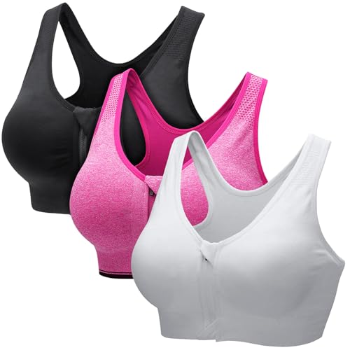 CSKJ Damen Sport BH Reißverschluss Vorne Push up BH Ohne Bügel BH Große Brüste Starker Halt Klassische BHS Set Gepolstert Unterwäsche Frauen Minimizer BH für Fitness Lauf Joggen Yoga Sports Bra von CSKJ