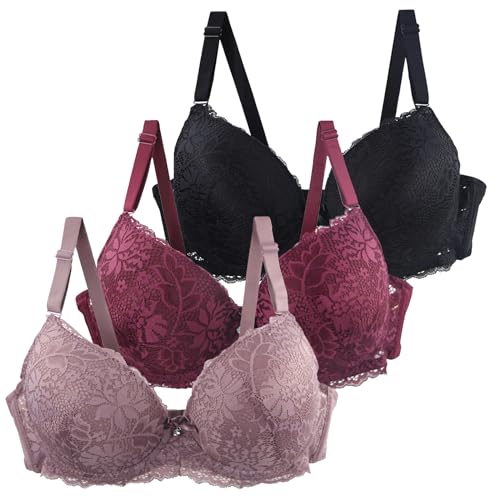 Damen Sport BH Spitzen BH Frauen Bustier Lace Bra Dünn Front Closure Push Up Ohne Bügel Top für Yoga Fitness Training Stretch Wohlfühl-BH von CSKJ