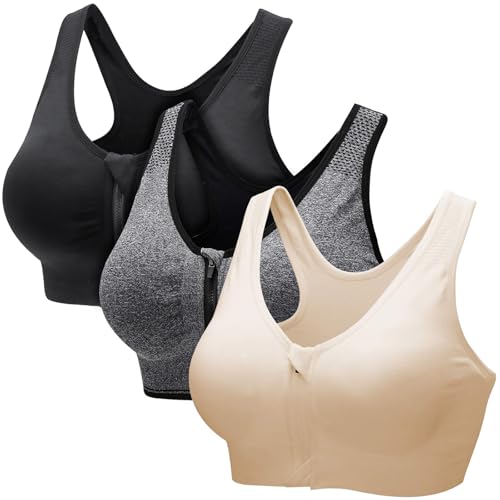 CSKJ Damen Sport BH Starker Halt - Vorderverschluss Ohne Bügel Und Einlagen für Nach Brust OP Fitness Lauf Yoga von CSKJ