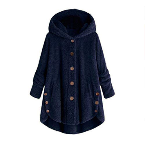 CSKJ Damen Wintermantel - Plüschjacke Damen Wollmantel Teddy Fleecejacke Winterjacke Lang Warm Gefüttert Fleecemantel Lässige Kuscheljacke Flauschig Wintermantel Kapuzenjacke, Marineblau, XL von CSKJ