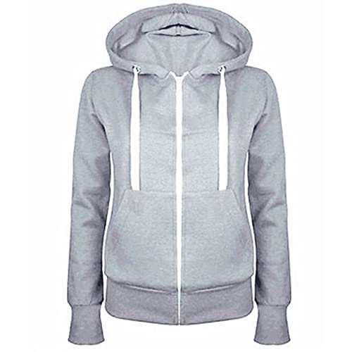 CSKJ Deckenpullover - Sweatjacke Damen Full Zip Übergangsjacke Einfarbig Hoodie Sweatshirt Mantel College Jacke mit Kapuze Sportjacke Trainingsjacke Sweatshirtjacke Kapuzenjacke, Grau, 3XL von CSKJ