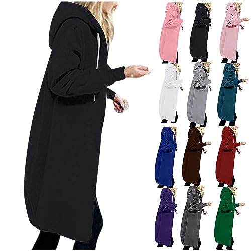 CSKJ Dirndl Damen - Damen Herbst Winter Outing Stil Frauen Öffnen Clubbing Dating Elegante Hoodies Sweatshirt Langen Mantel Jacke Tops Outwear Hoodie Outwear Kapuzenpullover, Schwarz, XXL von CSKJ