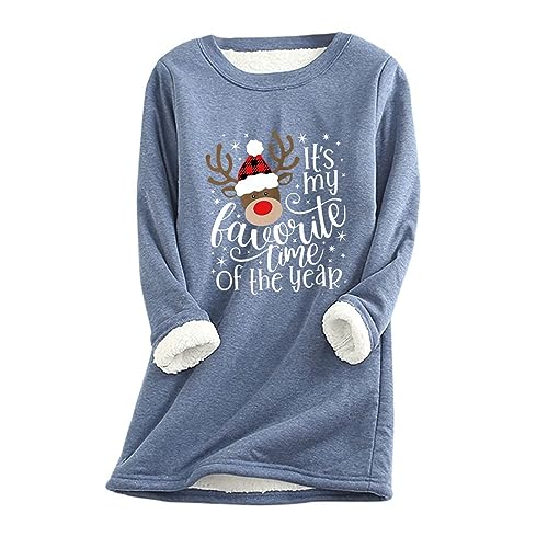 CSKJ Einkaufskorb Teddyfleece Pullover Damen Plus Size Langarm Fleecepullover Yes，I'm Still Freezing Drucken Sweatshirt Winter Longpullover Warm Innenfleece Langarmshirt Locker Pulli, Blau, XL von CSKJ