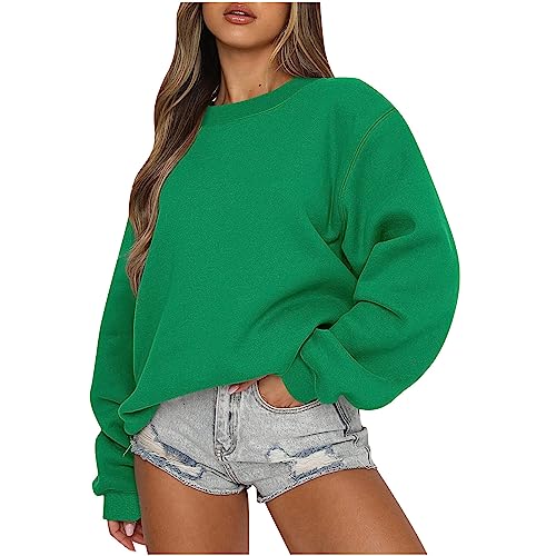 CSKJ Fleecepullover Damen - Damen Pullover Langarm Grosse Grössen Hip Hop Tops Rundhals Sweatshirt Ohne Kapuze Teenager Mädchen Vintage Langarmshirt Oberteile Y2k Top Winter Herbst Pulli, Grün, L von CSKJ