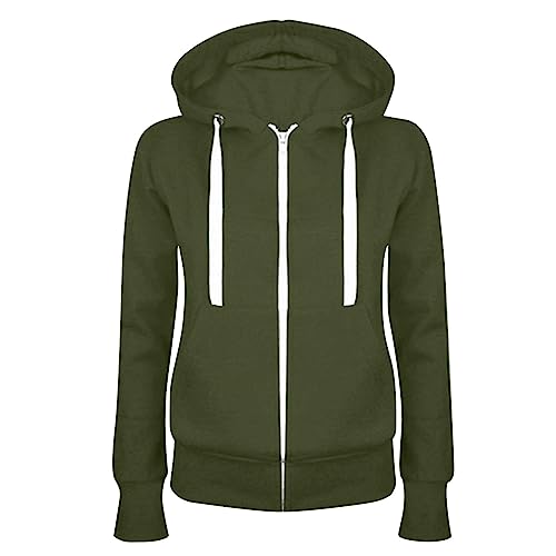 CSKJ Geschenkgutschein Amazon - Y2k Zip Up Hoodie Damen Langarm Kapuzenpulli Fleece Outwear Jacken Herbst Winter Sweatjacke Pullover Strickjacken, Armeegrün, XXL von CSKJ