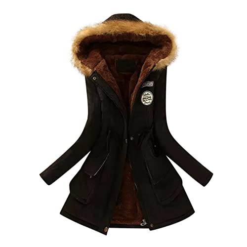 CSKJ Gutschein Weihnachten - Winterjacke Damen Lang Warm Gefüttert Plüschjacke Hoodie Jacke Oversize Mantel Wintermantel Teddyjacke Slim Cardigan Kapuzenjacke mit Taschen S-5XL, Schwarz, M von CSKJ