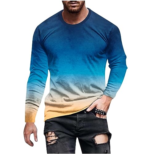 CSKJ Herren Langarm Shirt Casual Lose Sweatshirt Basic Rundhals Pullover Bunte Farbverlauf Langarmshirt Baumwolle Vintage Oberteile Herbst Frühling Sport Unterehemd Weich Bequem Pulli Jumper von CSKJ