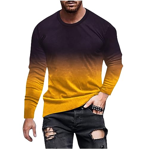 CSKJ Herren Langarm Shirt Casual Lose Sweatshirt Basic Rundhals Pullover Bunte Farbverlauf Langarmshirt Baumwolle Vintage Oberteile Herbst Winter Sport Unterehemd Weich Bequem Pulli Jumper von CSKJ