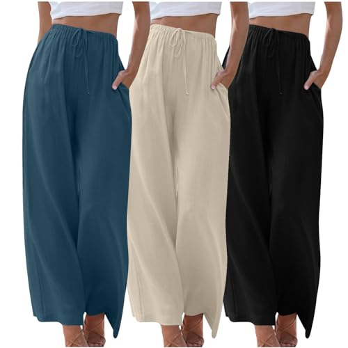 CSKJ Hippie Hose Damen Leinenhose Damen Hose Sommer Musselin Hosen Stoffhose Einfarbig Freizeithose Gerade Geschnitten Hose Sommerhose und Taschen CSKJ Hippie Hose Damen Leinenhose Damen Hose Sommer Musselin Hosen Stoffhose Einfarbig Freizeithose Gerade Geschnitten Hose Sommerhose und Taschen von CSKJ