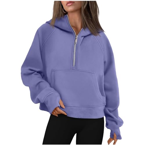 CSKJ Hoodie Damen Oversize - Sweatshirt Damen Basic Reißverschluss Pullover Loose Einfarbig Fleece Oberteile für Herbst Winter Pulli Warme Oberteile mit Kapuze Taschen, dunkelblau, XL von CSKJ