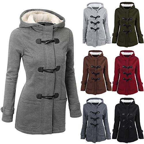 CSKJ Hoodie Decke Damen - Plüsch Jacken für Damen Hornknöpfe Winter lässige Fleece Kapuzen Oberbekleidung mit Taschen Einfarbig Wollmäntel Winterjacke, Dunkelgrau, 6XL von CSKJ