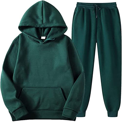 CSKJ Hosenanzug Damen Festlich Elegant Hosenanzug Damen Hoodie Jogginganzug Tracksuit Langarm Kapuzenpullover Einfarbig Zweiteiler Outfit Sweatshirt Trainingsanzug Sport Set Hosenanzüge, Armeegrün, M von CSKJ