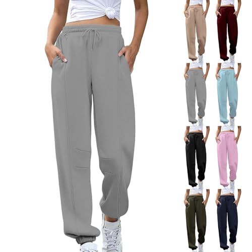 CSKJ Jogginghose Damen Einfarbige Freizeithose Bequem Atmungsaktiv Sporthose Elastische Taille Sweatpants Slim Fit Joggpants für Fitness Yoga Freizeit S-XXL von CSKJ