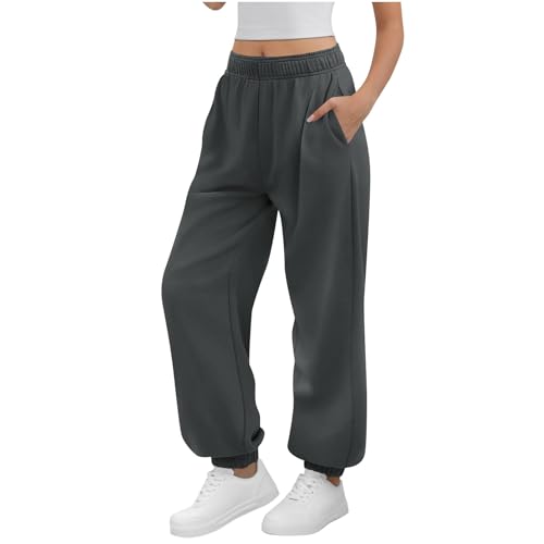 CSKJ Jogginghose Damen Lässig Einfarbige Sporthose Kordelzug Freizeithose High Waist Baggy Pants Weitem Bein Sweatpants mit Tasche Lang Bequem Y2k Hose von CSKJ