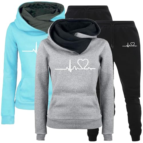 CSKJ Joginanzuge Damen - Damen Tracksuit Langarm Rundhalsausschnitt Einfarbig Zweiteiler Outfit Hoodie Jogger Trainingsanzug Set Sweatshirt Jogginghose von CSKJ