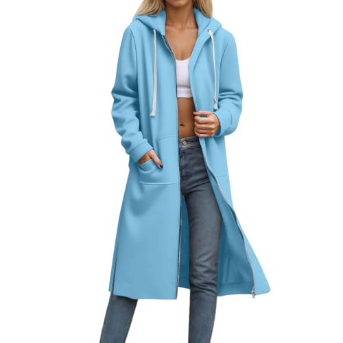 CSKJ Kapuzenjacke Damen Lang Elegant Kapuzenpullover Oversized Sweatjacke Reißverschluss Hoodie Jacke Langarm Herbst Winter Übergangsjacke Warm Fleecejacke Damenjacken Sweatshirt mit Kapuze von CSKJ
