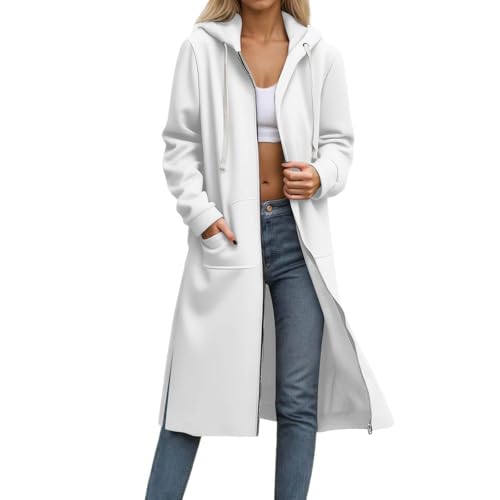 CSKJ Kapuzenjacke Damen Lang Elegant Kapuzenpullover Oversized Sweatjacke Reißverschluss Hoodie Jacke Langarm Herbst Winter Übergangsjacke Warm Fleecejacke Damenjacken Sweatshirt mit Kapuze von CSKJ