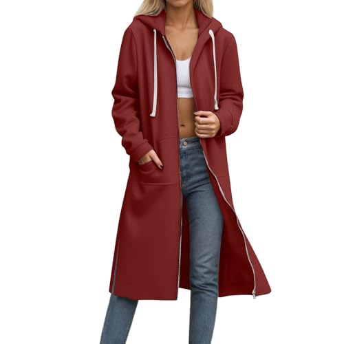 CSKJ Kapuzenjacke Damen Lang Elegant Kapuzenpullover Oversized Sweatjacke Reißverschluss Hoodie Jacke Langarm Herbst Winter Übergangsjacke Warm Fleecejacke Damenjacken Sweatshirt mit Kapuze von CSKJ