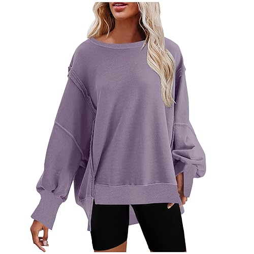 CSKJ Kaschmir Pullover Damen Damen Sweatshirt Langarmshirt Rundhals Tops Damen Teenager Mädchen Vintage Pullover Oberteile Top, Violett, XXL von CSKJ
