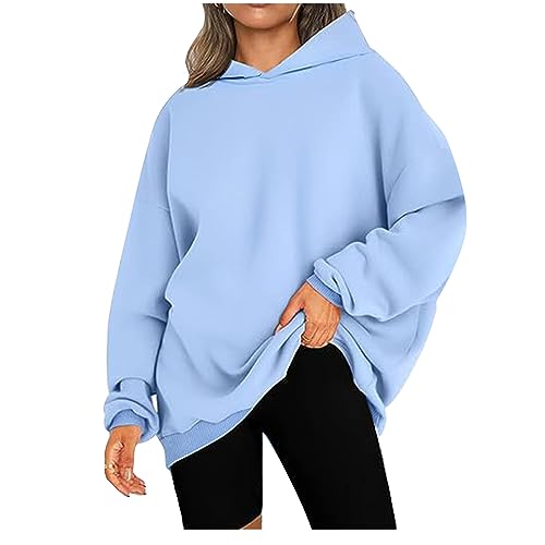 CSKJ Kuschelpullover Damen - Damen Oversized Hoodies Sweatshirts Langarm Einfarbig Pullover Winter Kapuzenjacke Hoodies Übergangsjacke Kapuzenpullover Outdoorjacke Plüschjacke, hellblau, M von CSKJ