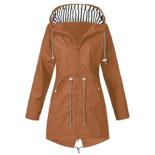 CSKJ Laufjacke Damen - Damen Regenjacke Mit Kapuze Wasserdicht Windbreaker Wetterfest Übergangsjacke Regenmantel Langärmelige Herbst- und Winterjacke Sportbergsteigen Wandern, Gelb, S von CSKJ