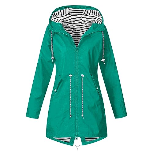 CSKJ Mantel - Damen Outdoorjacken Wasserdichter Regenjacke Regenmantel Mit Kapuze Windproof Jacke Windbreaker üBergangsjacke Outdoorjacke Wetterschutz Funktionsjacke wasserdichte, grün, M von CSKJ