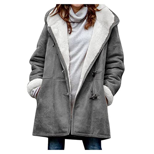 CSKJ Outdoorjacke Damen Wasserdicht Fleecejacke Damen Lang Sweatjacke Lose Winterjacke Winter Warm Hoodie Jacke Kapuzenpullover Fleece Kapuzenjacke Langarm Mantel Outwear, Grau, XXL von CSKJ