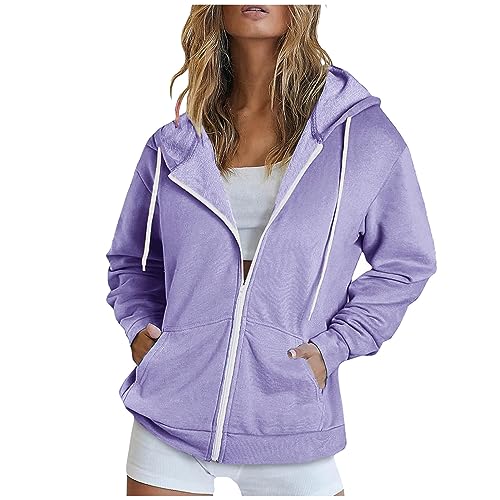 CSKJ Partner Pullover - Damen Hoodie Jacke Oversize Vintage Reißverschluss Kapuzenjacke Zip Up Kapuzenpullover Sweatshirt mit Kapuze 90er Y2K E-Girl Übergangsjacke, Lila, XL von CSKJ