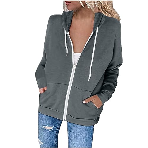 CSKJ Pullover - Damen Zip Hoodie Langarm Kapuzenpulli Fleece Outwear Jacken Herbst Winter Sweatjacke, Dunkelgrau, M von CSKJ