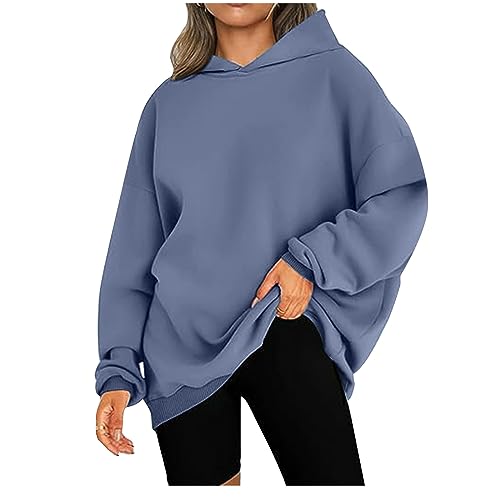 CSKJ Pullover Mädchen - Damen Oversized Hoodies Sweatshirts Langarm Einfarbig Pullover Winter Kapuzenjacke Hoodies Übergangsjacke Kapuzenpullover Outdoorjacke Plüschjacke, himmelblau, L von CSKJ