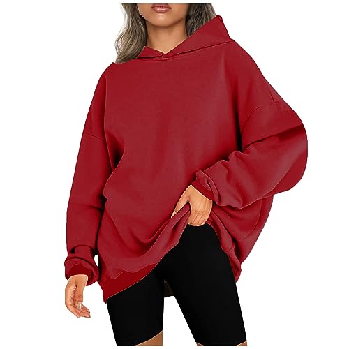 CSKJ Pullover Mädchen - Damen Oversized Hoodies Sweatshirts Langarm Einfarbig Pullover Winter Kapuzenjacke Hoodies Übergangsjacke Kapuzenpullover Outdoorjacke Plüschjacke, rot, XL von CSKJ