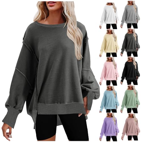 CSKJ Pullover für Damen Damen Sweatshirt Langarmshirt Rundhals Tops Damen Teenager Mädchen Vintage Pullover Oberteile Top, Dunkelgrau, L von CSKJ