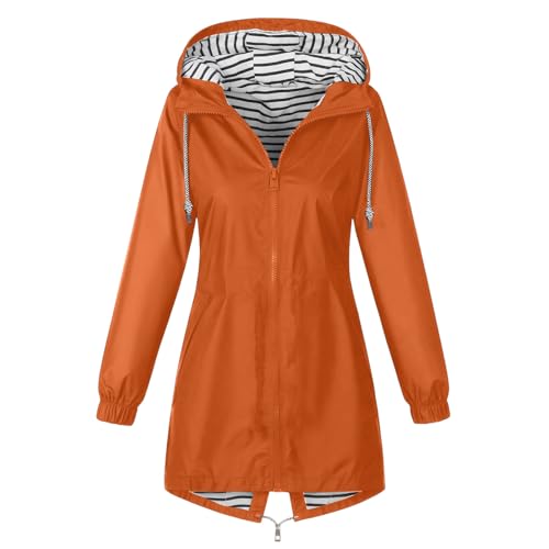 CSKJ Regenjacke Damen Wasserdicht Atmungsaktiv Softshelljacke Lang Übergangsjacke Einfarbige Outdoor Regenmantel mit Kapuze Funktionsjacke Leichte Gefüttert Windbreaker Große Größen Regenparka S-5XL von CSKJ