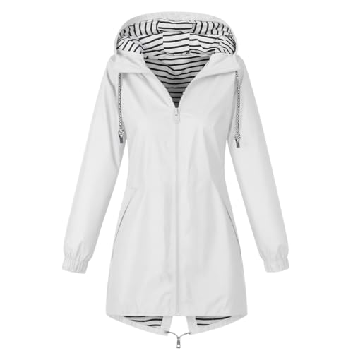 CSKJ Regenjacke Damen Wasserdicht Atmungsaktiv Softshelljacke Lang Übergangsjacke Einfarbige Outdoor Regenmantel mit Kapuze Funktionsjacke Leichte Gefüttert Windbreaker Große Größen Regenparka S-5XL von CSKJ