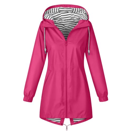 CSKJ Regenjacke Damen Wasserdicht Atmungsaktiv Softshelljacke Lang Übergangsjacke Einfarbige Outdoor Regenmantel mit Kapuze Funktionsjacke Leichte Gefüttert Windbreaker Große Größen Regenparka S-5XL von CSKJ