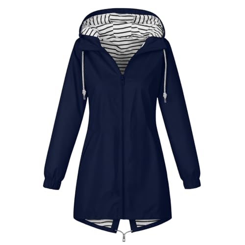 CSKJ Regenjacke Damen Wasserdicht Atmungsaktiv Softshelljacke Lang Übergangsjacke Einfarbige Outdoor Regenmantel mit Kapuze Funktionsjacke Leichte Gefüttert Windbreaker Große Größen Regenparka S-5XL von CSKJ